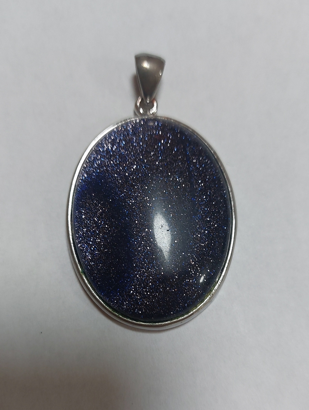 Blue Goldstone Oval Pendant Necklace - Sparkling Blue Gemstone